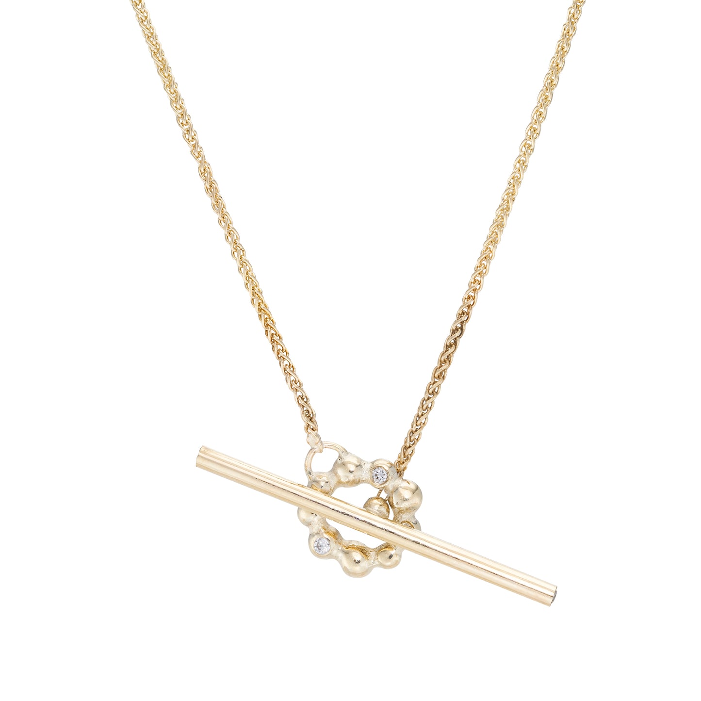 Sapphire Orbit Pendant and Diamond T-Bar Necklace