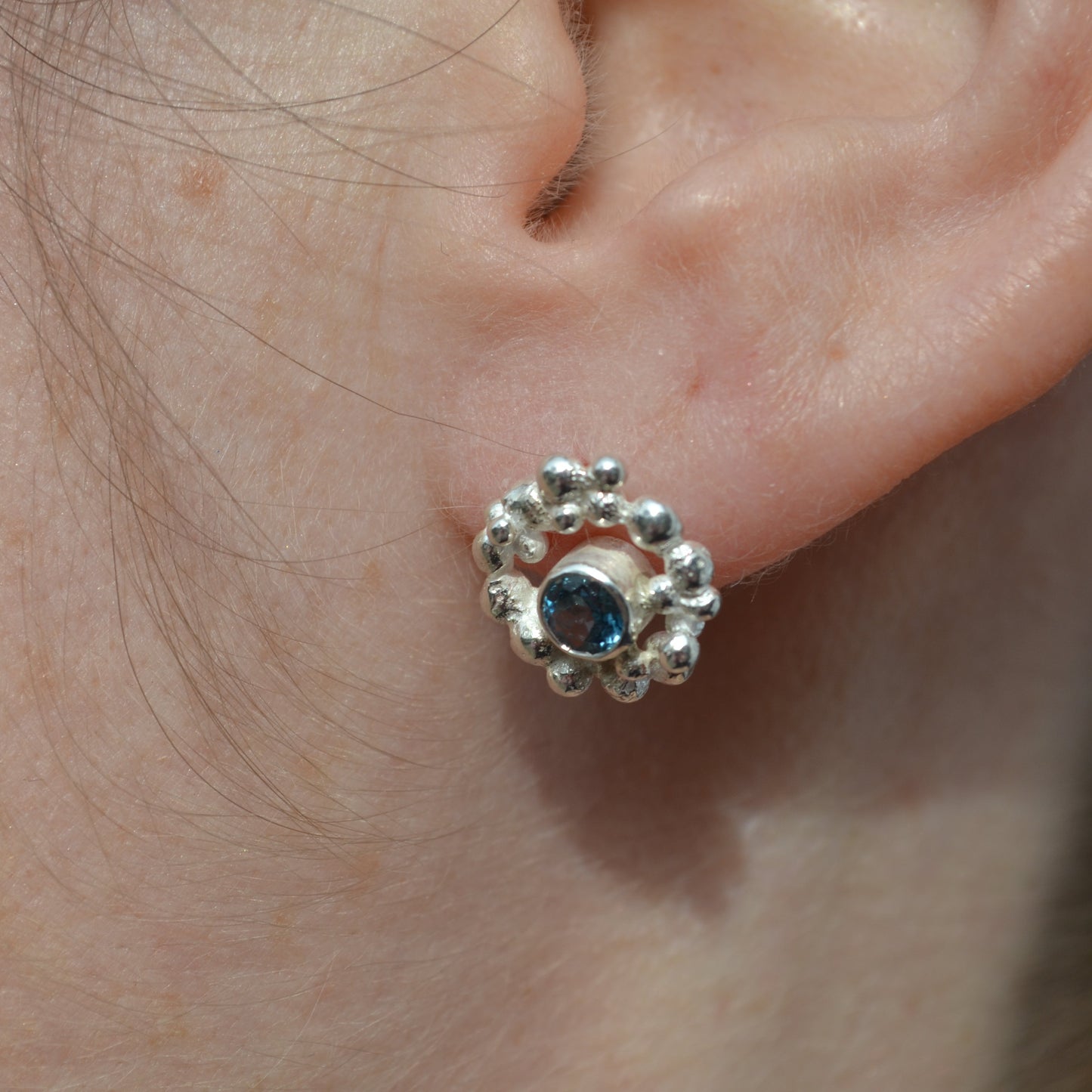 Blue Topaz Silver Stud with Orbit