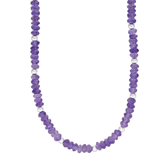Amethyst and silver bead charm necklace