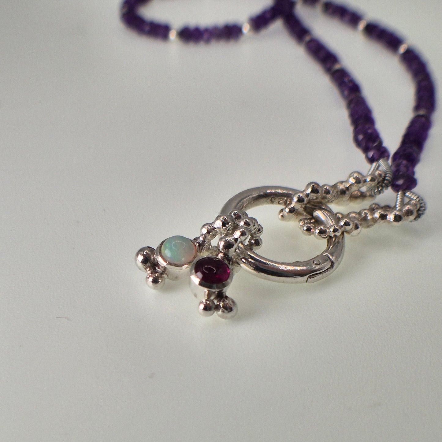 Amethyst and silver bead charm necklace