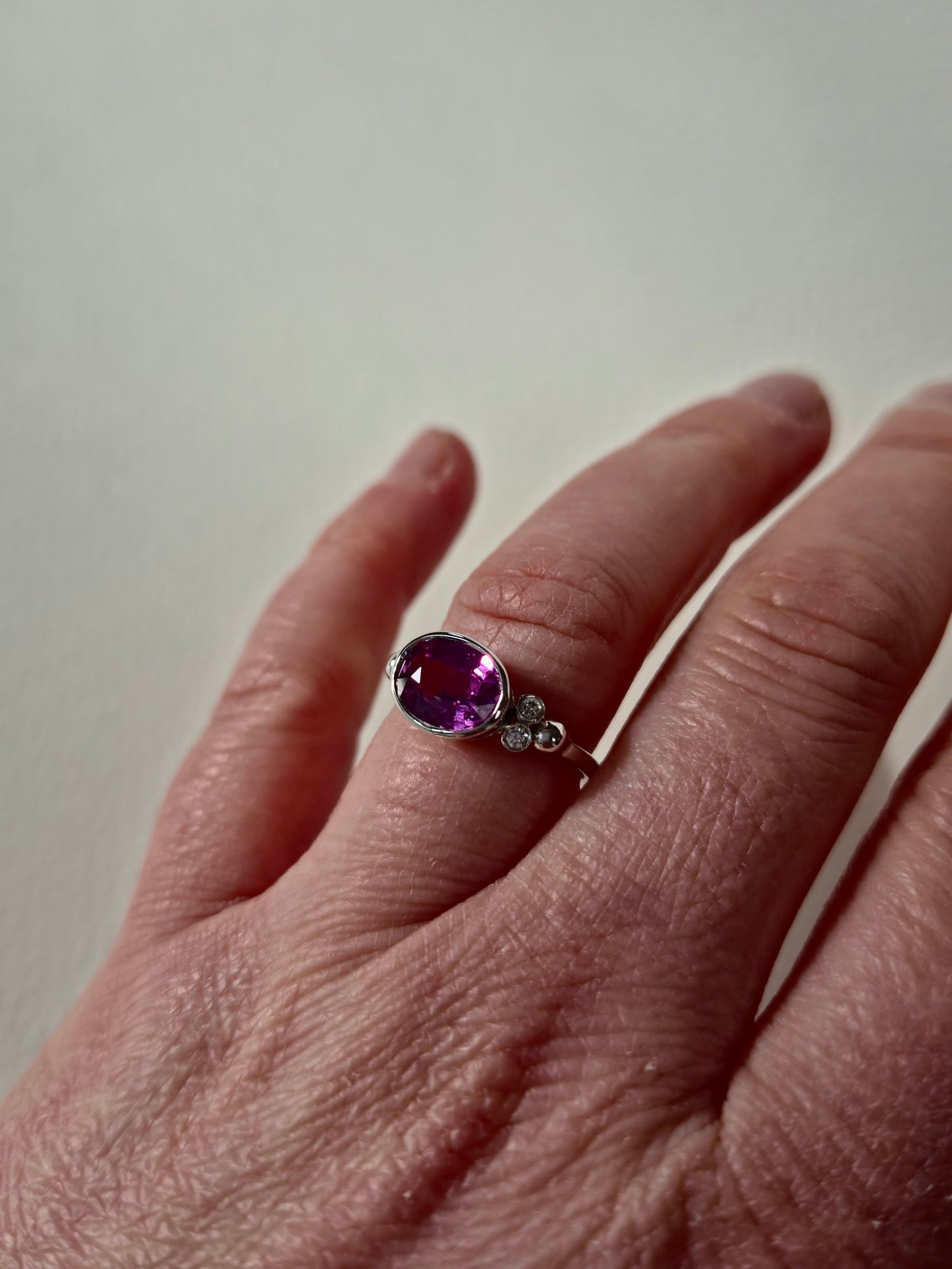 Pink Sapphire and Diamond Ring
