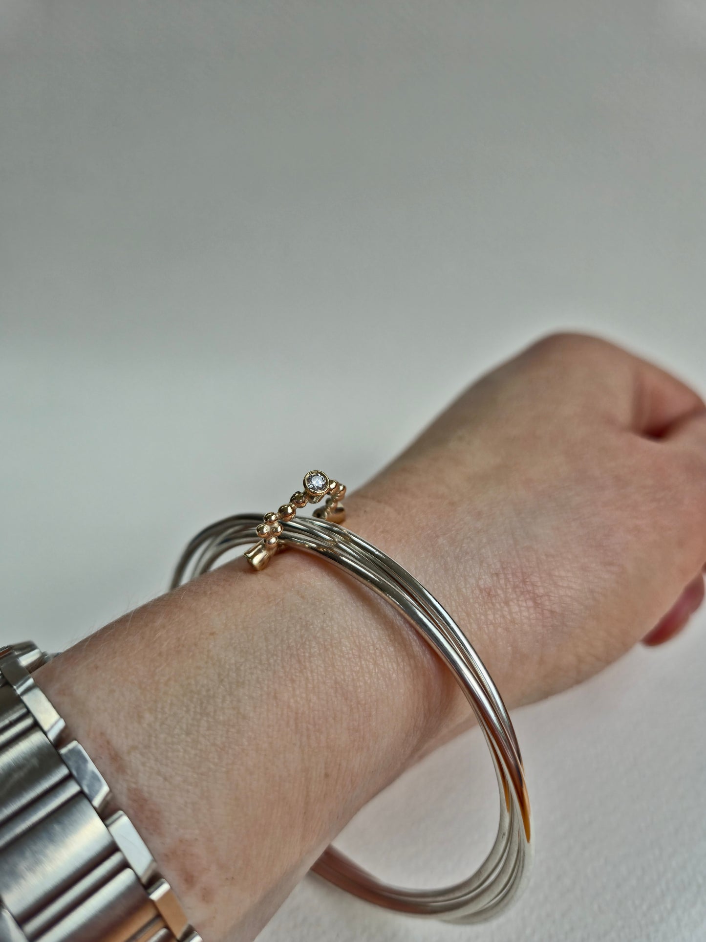 Russian Bangle with Gold and Diamond Orbit